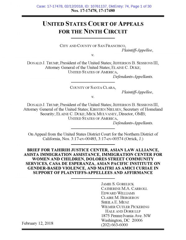 Amicus Brief Filed In Ninth Circuit Court Of Appeals Case Tahirih