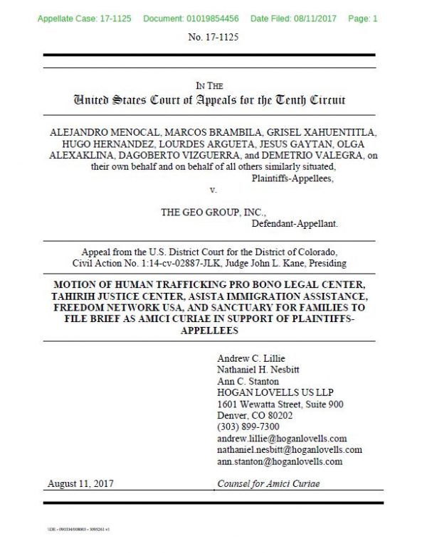 Amicus Brief Filed In Tenth Circuit Court Of Appeals Human Trafficking