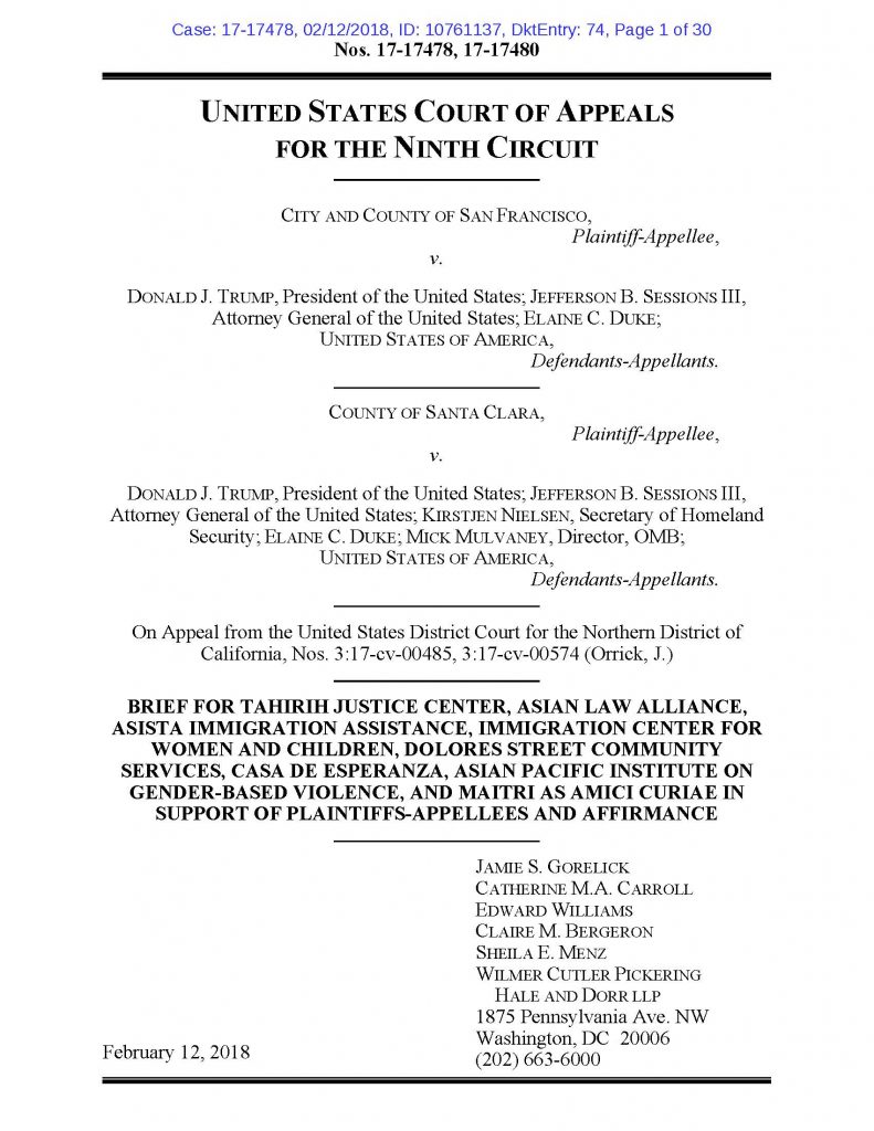 Amicus Brief Filed In Ninth Circuit Court Of Appeals Case Tahirih 