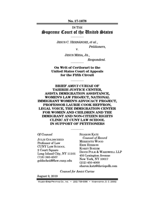 Amicus Brief Filed with the Supreme Court of the United States Tahirih Justice Center Tahirih