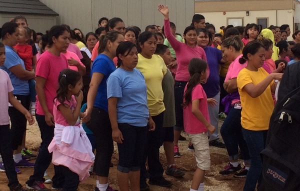 Image of women and children at the South Texas Family Residential Center in Dilley, Texas in 2015.