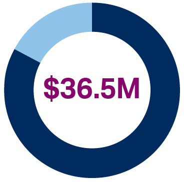 Donut chart showing $36.5M